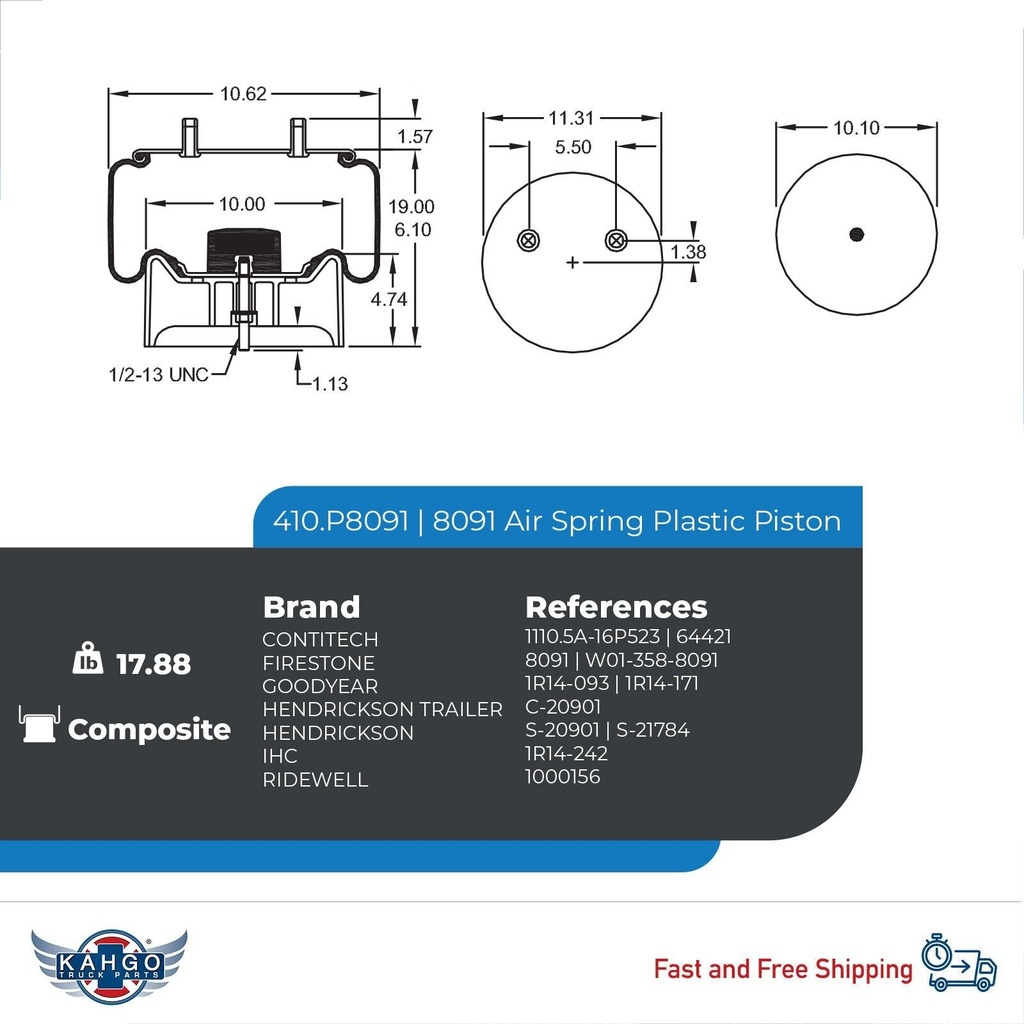 Air Spring Rolling Lobe 410.P8091 W01-358-8091 64421 | KAHGO Air Spring Rolling Lobe 410.P8091 W01-358-8091 64421 | KAHGO